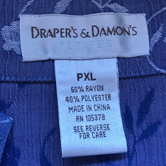 Drapers and Damons Blue /White Embroidered Flowers Collared Button Top Size P XL - Picture 8 of 12